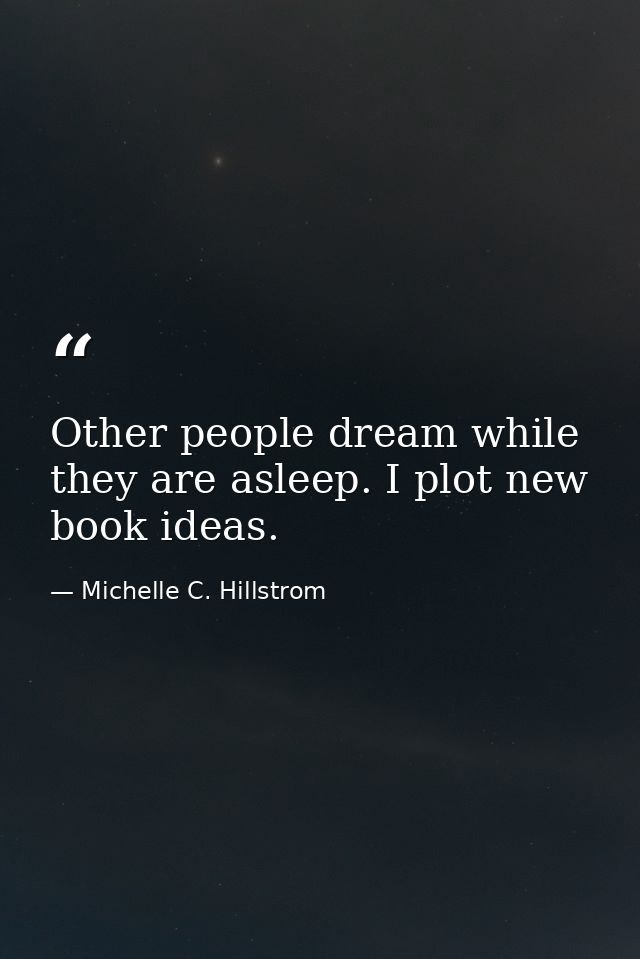 Other people dream while they are asleep. I plot new book ideas. — Michelle C. Hillstrom
