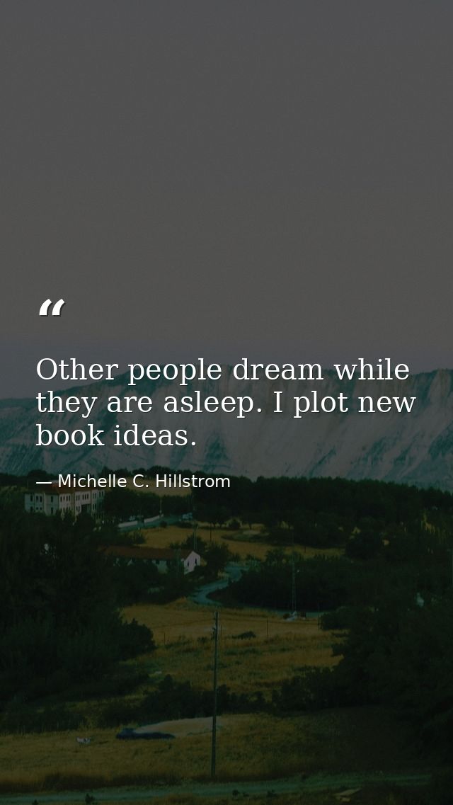 Other people dream while they are asleep. I plot new book ideas. — Michelle C. Hillstrom