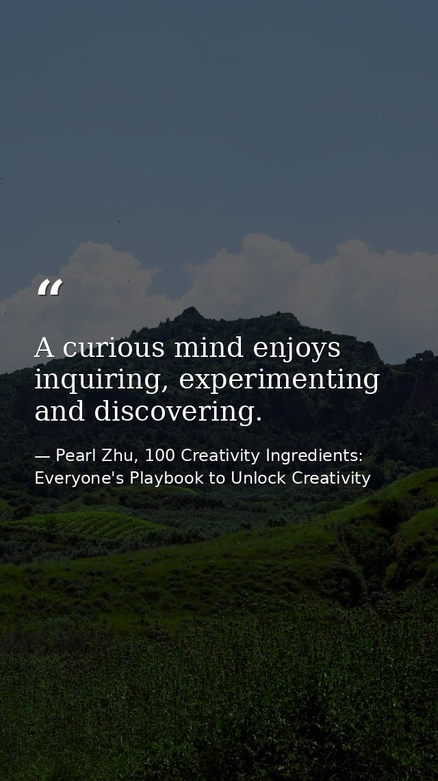 A curious mind enjoys inquiring, experimenting and discovering. — Pearl Zhu, 100 Creativity Ingredients: Everyone's Playbook to Unlock Creativity