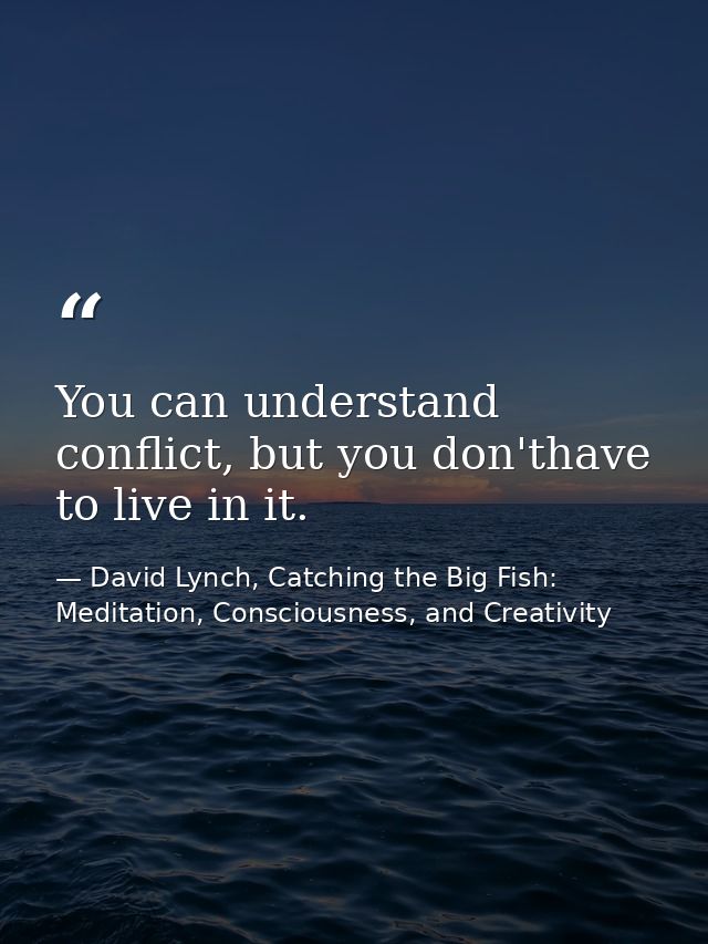 You can understand conflict, but you don'thave to live in it. — David Lynch, Catching the Big Fish: Meditation, Consciousness, and Creativity