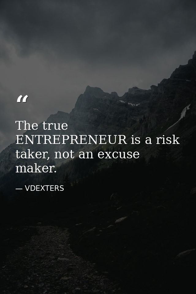 The true ENTREPRENEUR is a risk taker, not an excuse maker. — VDEXTERS