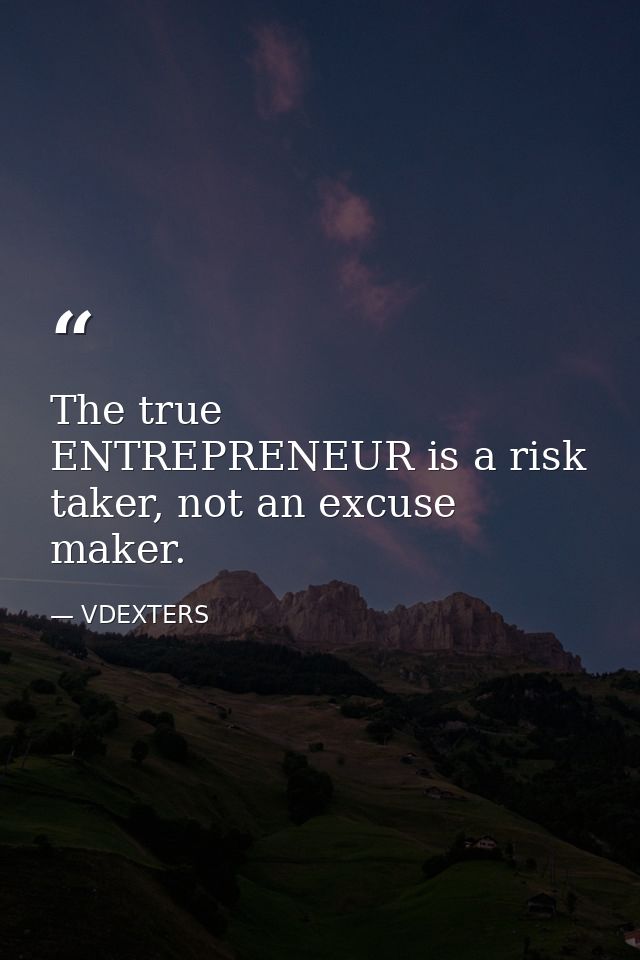The true ENTREPRENEUR is a risk taker, not an excuse maker. — VDEXTERS