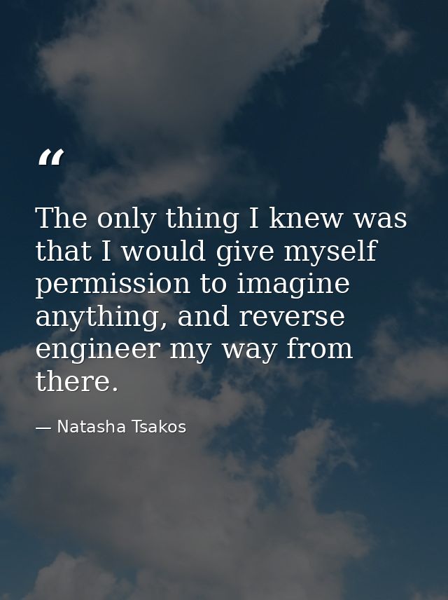 The only thing I knew was that I would give myself permission to imagine anything, and reverse engineer my way from ther — Natasha Tsakos