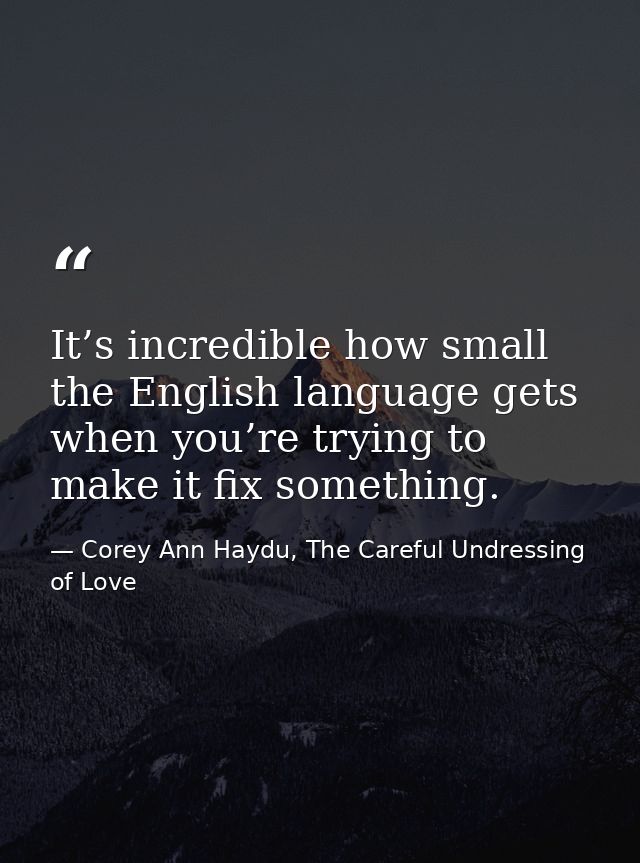 It’s incredible how small the English language gets when you’re trying to make it fix something. — Corey Ann Haydu, The Careful Undressing of Love