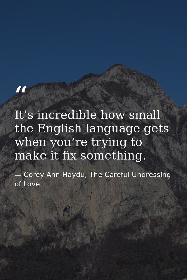 It’s incredible how small the English language gets when you’re trying to make it fix something. — Corey Ann Haydu, The Careful Undressing of Love