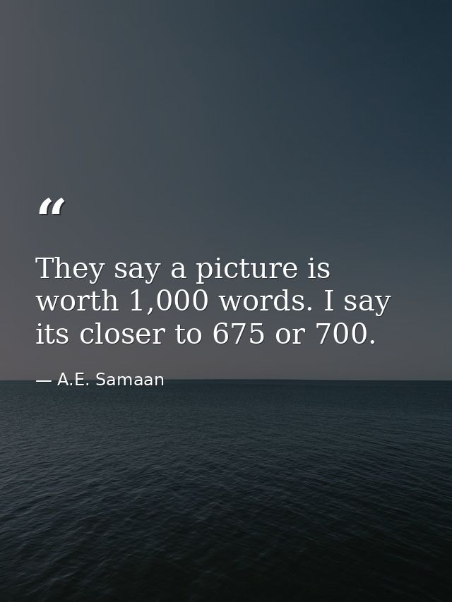 They say a picture is worth 1,000 words. I say its closer to 675 or 700. — A.E. Samaan
