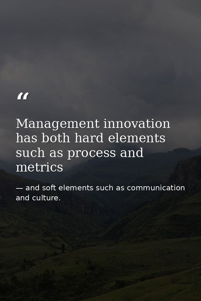 Management innovation has both hard elements such as process and metrics — and soft elements such as communication and culture.