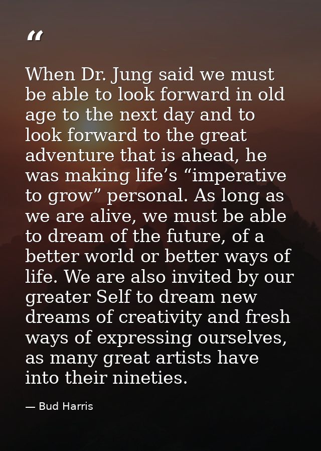 When Dr. Jung said we must be able to look forward in old age to the next day and to look forward to the great adventure — Bud Harris