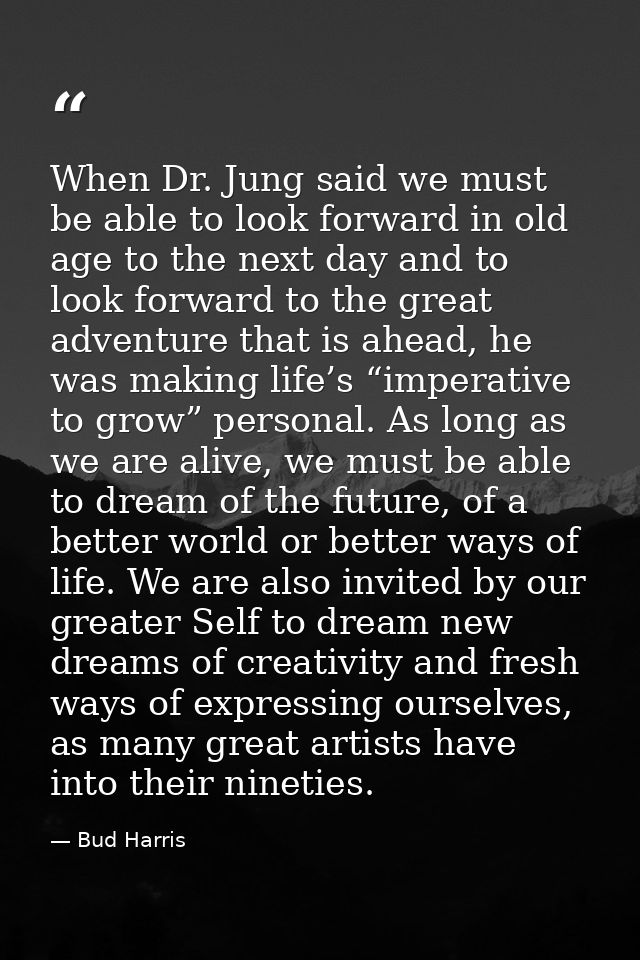 When Dr. Jung said we must be able to look forward in old age to the next day and to look forward to the great adventure — Bud Harris