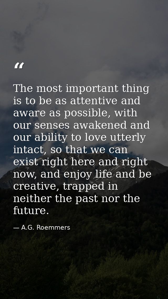 The most important thing is to be as attentive and aware as possible, with our senses awakened and our ability to love u — A.G. Roemmers