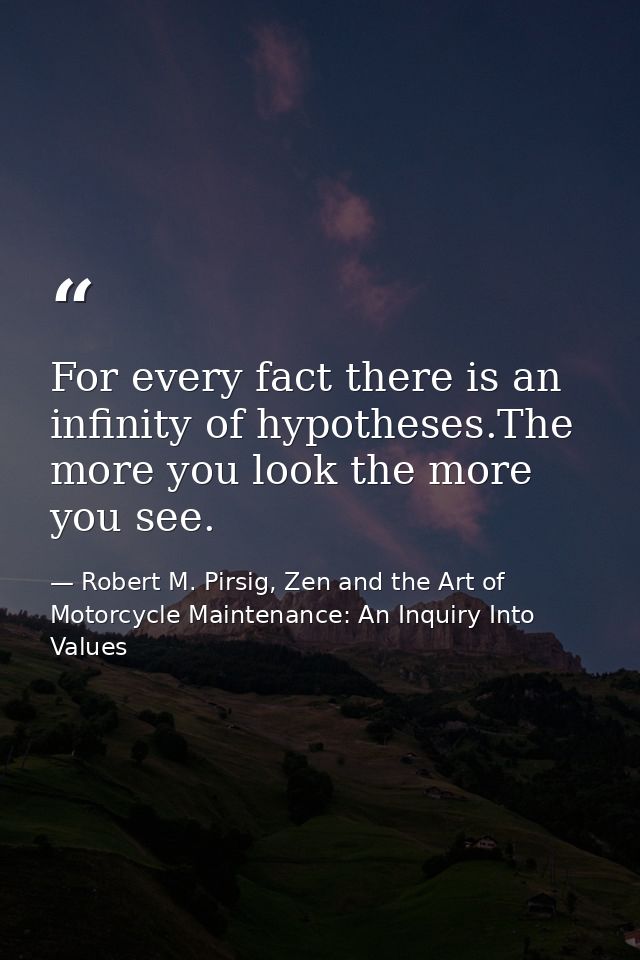 For every fact there is an infinity of hypotheses.The more you look the more you see. — Robert M. Pirsig, Zen and the Art of Motorcycle Maintenance: An Inquiry Into Values