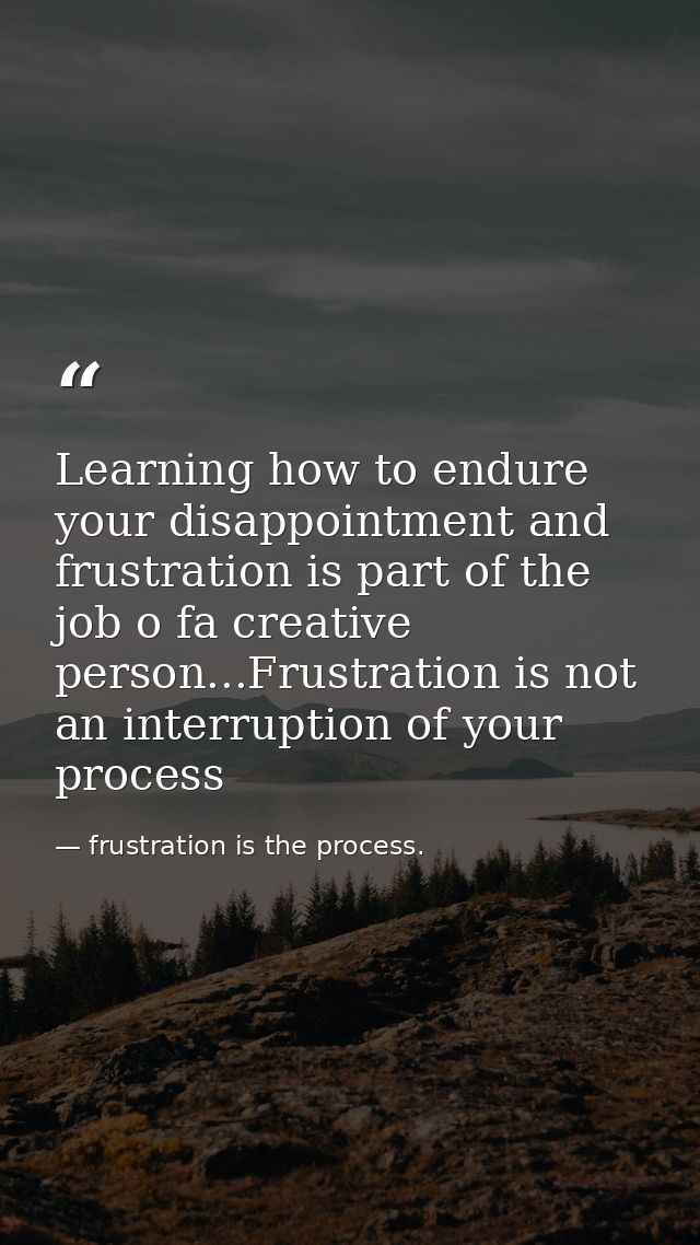 Learning how to endure your disappointment and frustration is part of the job o fa creative person...Frustration is not  — frustration is the process.