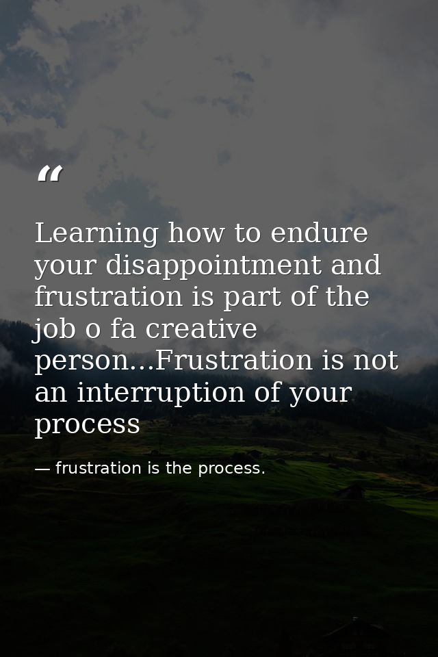Learning how to endure your disappointment and frustration is part of the job o fa creative person...Frustration is not  — frustration is the process.