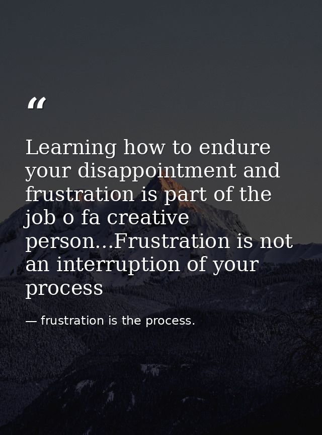 Learning how to endure your disappointment and frustration is part of the job o fa creative person...Frustration is not  — frustration is the process.