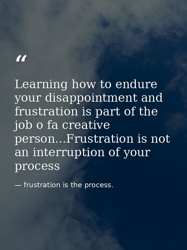 Learning how to endure your disappointment and frustration is part of the job o fa creative person...Frustration is not  — frustration is the process.