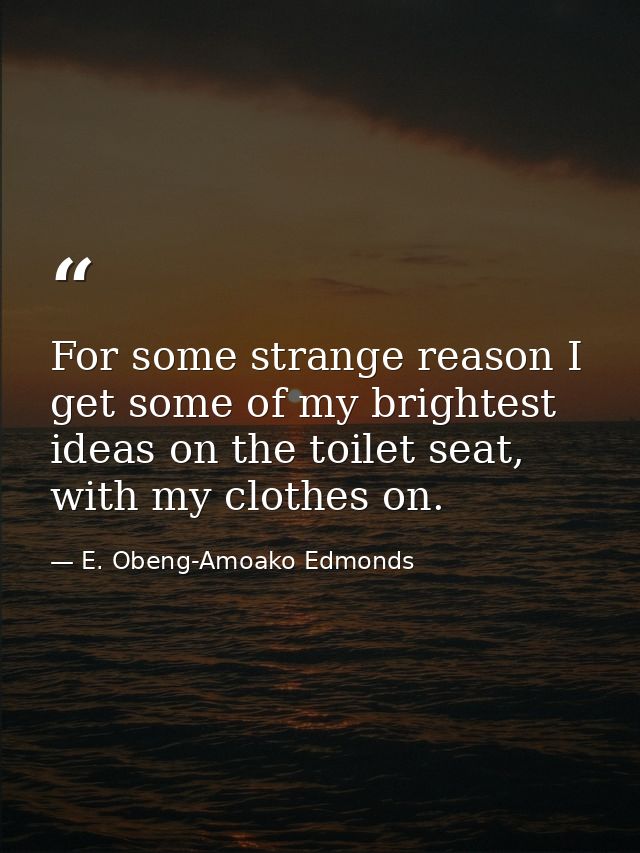 For some strange reason I get some of my brightest ideas on the toilet seat, with my clothes on. — E. Obeng-Amoako Edmonds