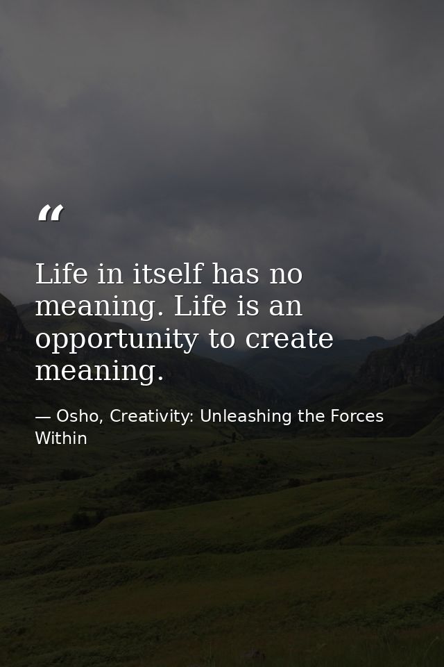 Life in itself has no meaning. Life is an opportunity to create meaning. — Osho, Creativity: Unleashing the Forces Within