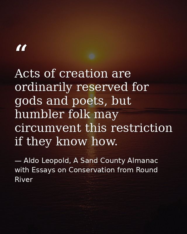 Acts of creation are ordinarily reserved for gods and poets, but humbler folk may circumvent this restriction if they kn — Aldo Leopold, A Sand County Almanac with Essays on Conservation from Round River