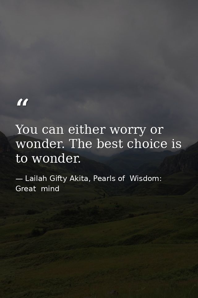 You can either worry or wonder. The best choice is to wonder. — Lailah Gifty Akita, Pearls of  Wisdom: Great  mind