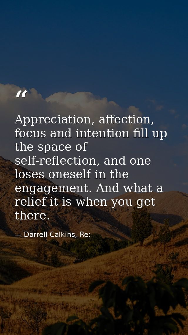 Appreciation, affection, focus and intention fill up the space of self-reflection, and one loses oneself in the engageme — Darrell Calkins, Re: