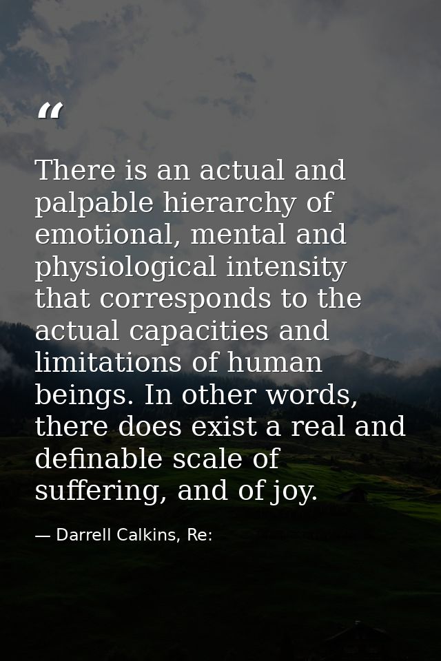 There is an actual and palpable hierarchy of emotional, mental and physiological intensity that corresponds to the actua — Darrell Calkins, Re: