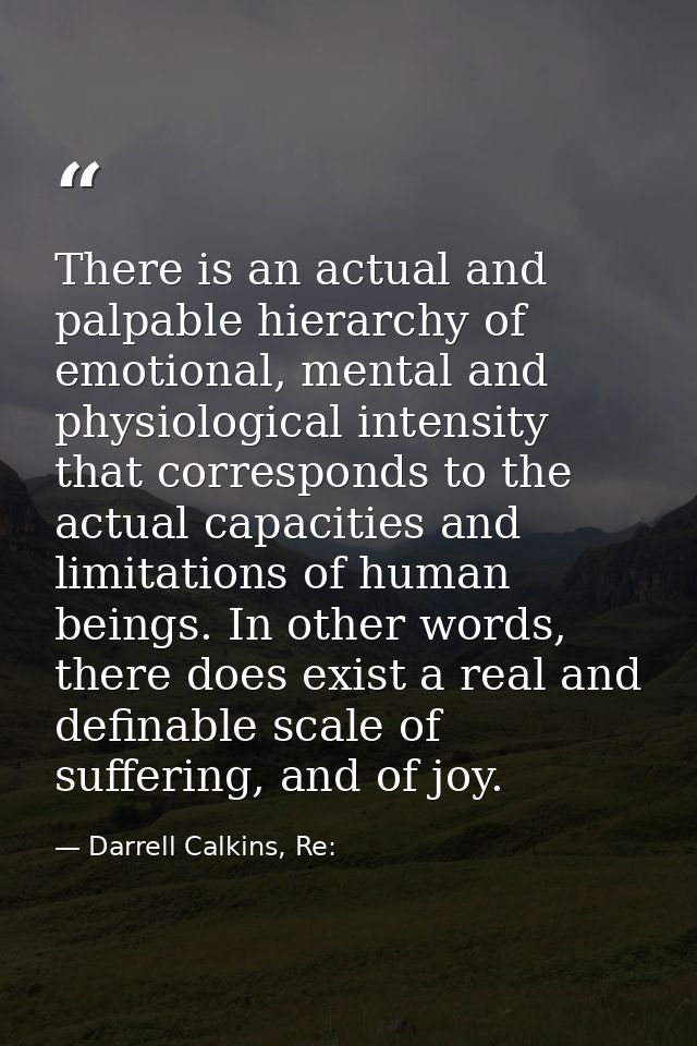 There is an actual and palpable hierarchy of emotional, mental and physiological intensity that corresponds to the actua — Darrell Calkins, Re: