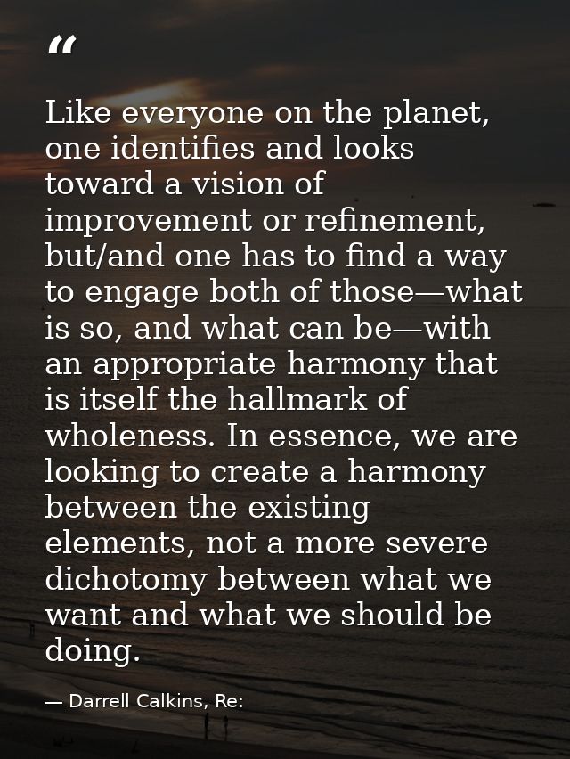 Like everyone on the planet, one identifies and looks toward a vision of improvement or refinement, but/and one has to f — Darrell Calkins, Re: