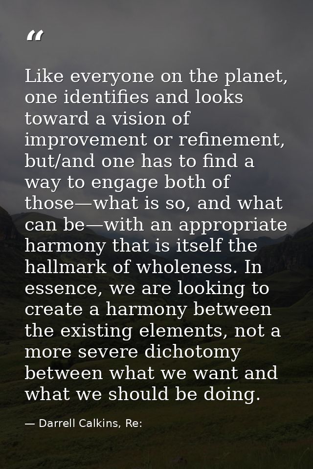Like everyone on the planet, one identifies and looks toward a vision of improvement or refinement, but/and one has to f — Darrell Calkins, Re: