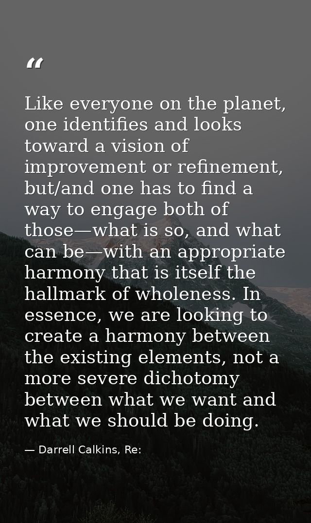 Like everyone on the planet, one identifies and looks toward a vision of improvement or refinement, but/and one has to f — Darrell Calkins, Re:
