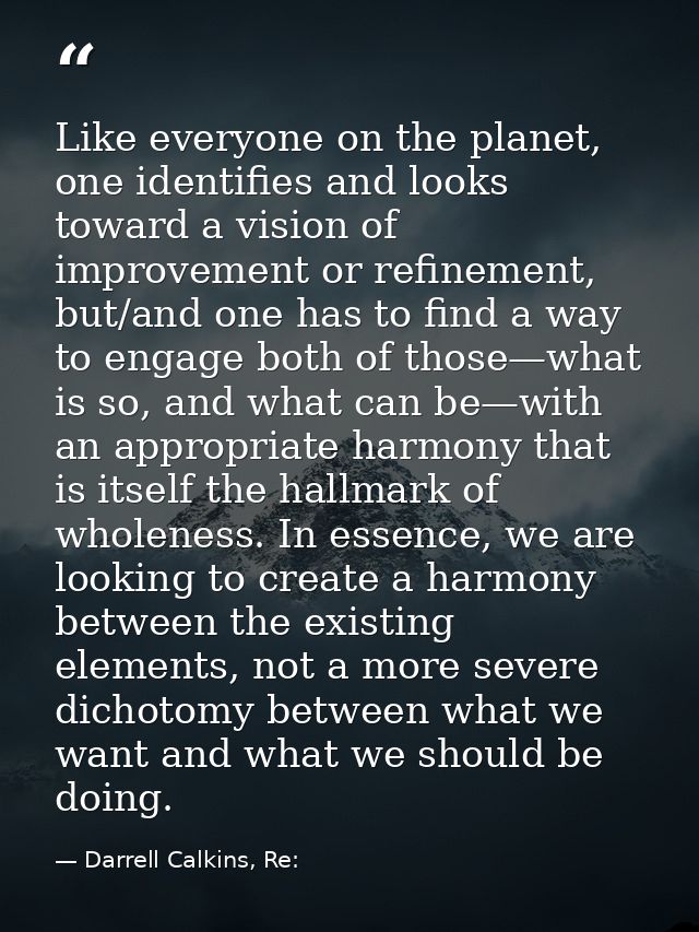 Like everyone on the planet, one identifies and looks toward a vision of improvement or refinement, but/and one has to f — Darrell Calkins, Re: