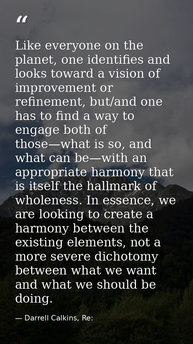 Like everyone on the planet, one identifies and looks toward a vision of improvement or refinement, but/and one has to f — Darrell Calkins, Re: