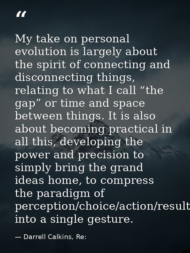 My take on personal evolution is largely about the spirit of connecting and disconnecting things, relating to what I cal — Darrell Calkins, Re: