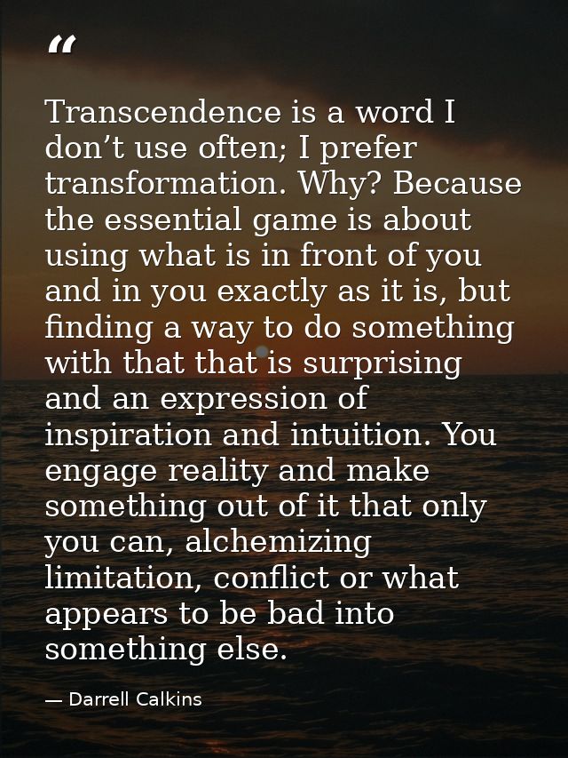 Transcendence is a word I don’t use often; I prefer transformation. Why? Because the essential game is about using what  — Darrell Calkins