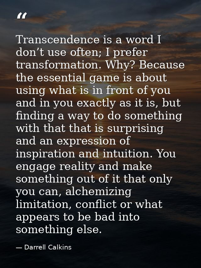 Transcendence is a word I don’t use often; I prefer transformation. Why? Because the essential game is about using what  — Darrell Calkins