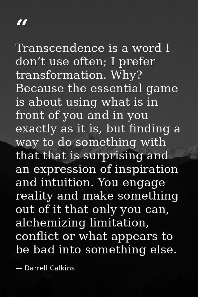 Transcendence is a word I don’t use often; I prefer transformation. Why? Because the essential game is about using what  — Darrell Calkins