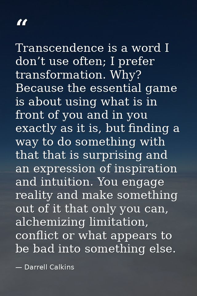 Transcendence is a word I don’t use often; I prefer transformation. Why? Because the essential game is about using what  — Darrell Calkins