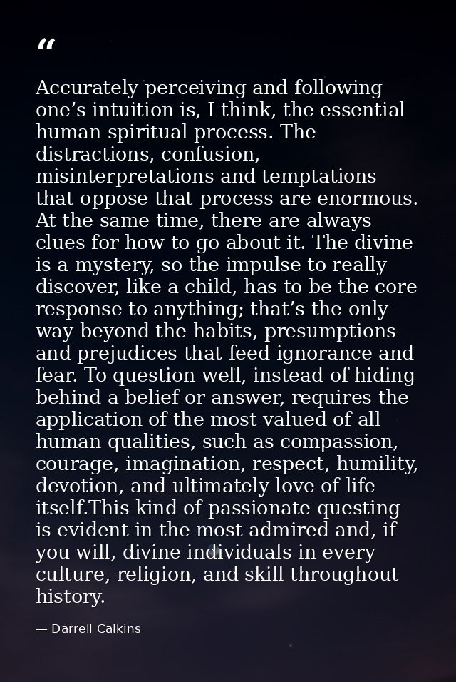 Accurately perceiving and following one’s intuition is, I think, the essential human spiritual process. The distractions — Darrell Calkins
