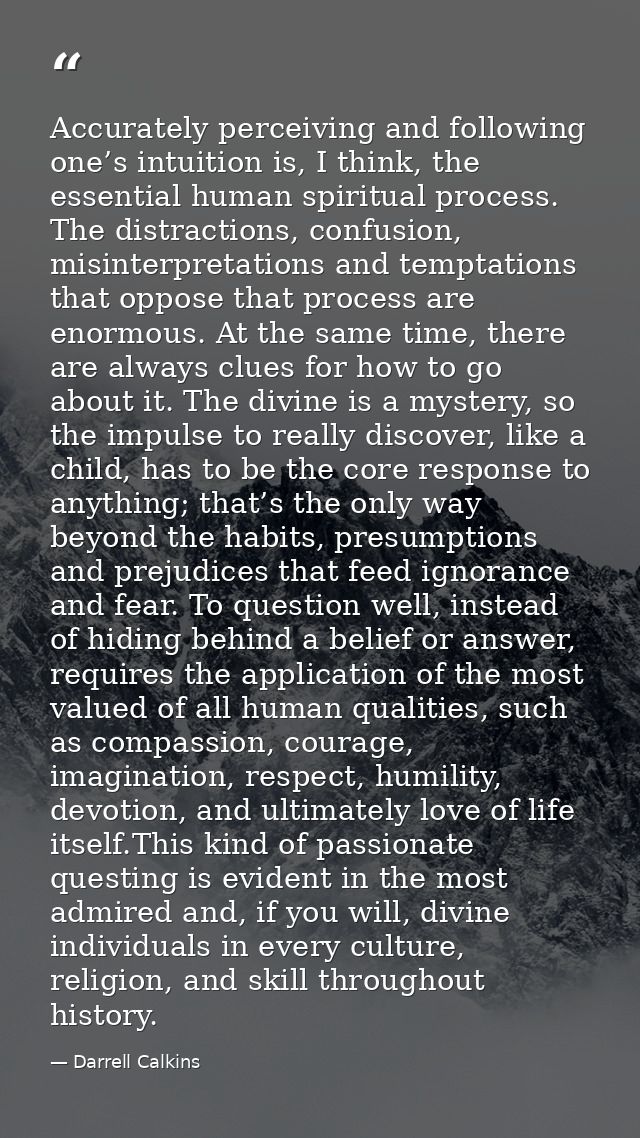 Accurately perceiving and following one’s intuition is, I think, the essential human spiritual process. The distractions — Darrell Calkins