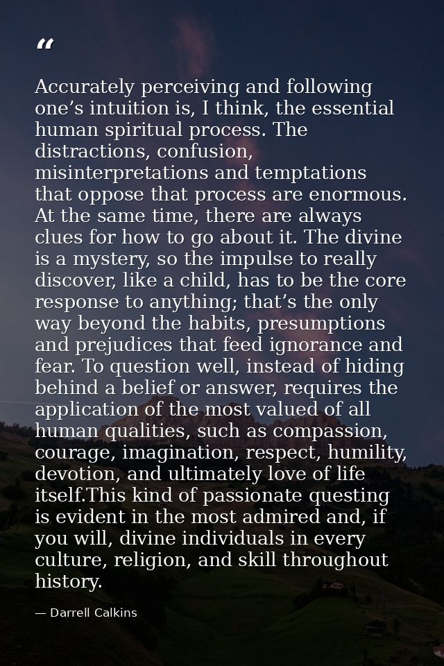 Accurately perceiving and following one’s intuition is, I think, the essential human spiritual process. The distractions — Darrell Calkins