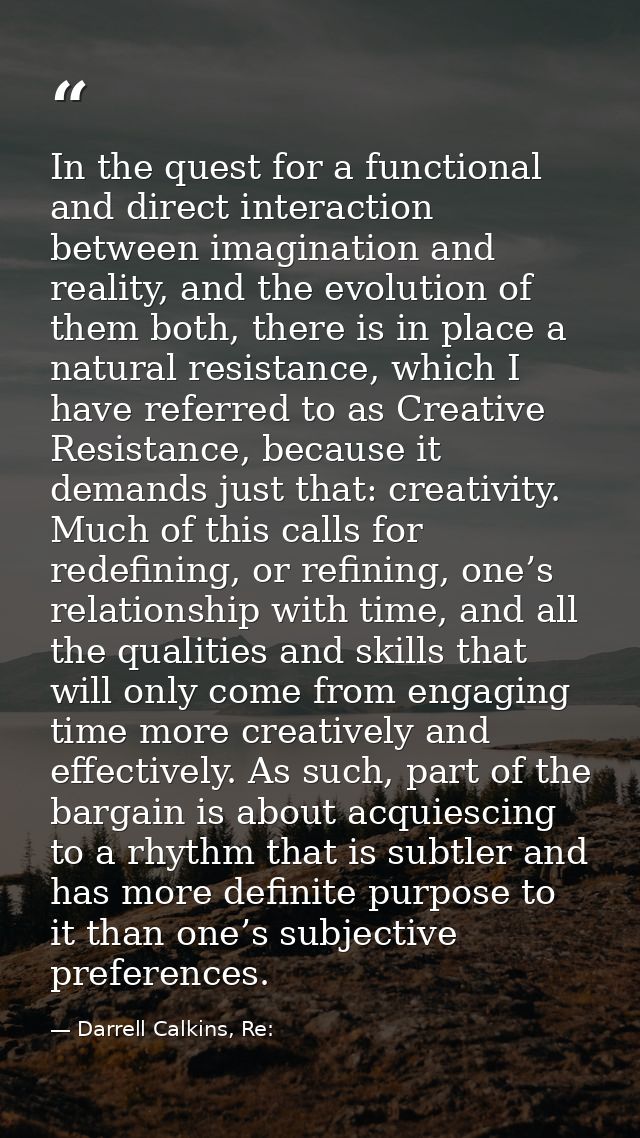 In the quest for a functional and direct interaction between imagination and reality, and the evolution of them both, th — Darrell Calkins, Re: