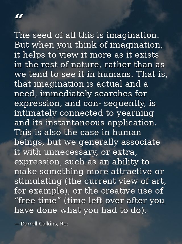 The seed of all this is imagination. But when you think of imagination, it helps to view it more as it exists in the res — Darrell Calkins, Re: