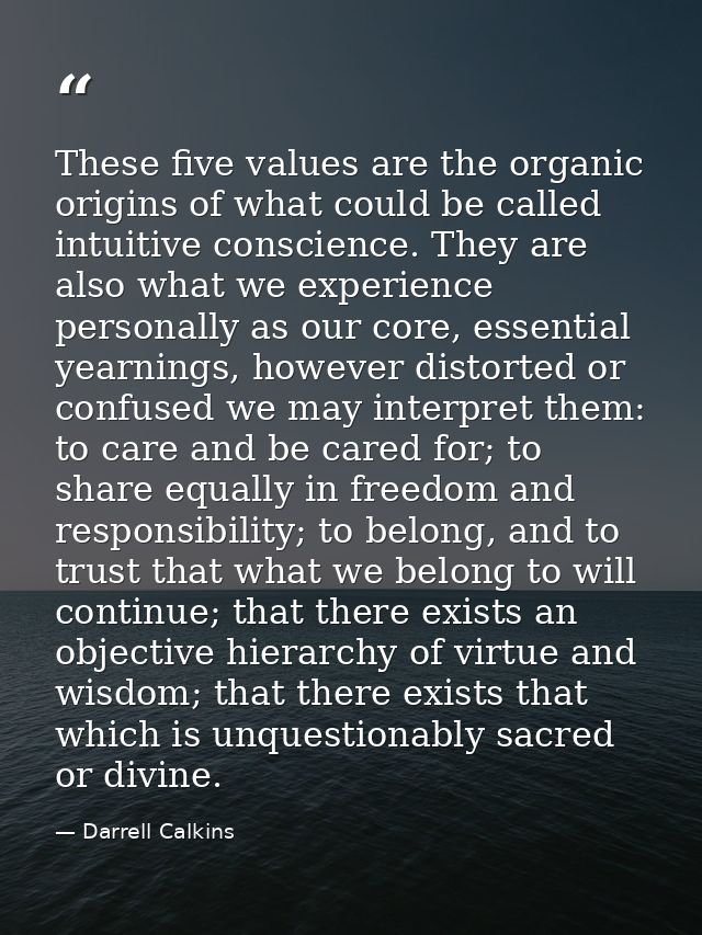 These five values are the organic origins of what could be called intuitive conscience. They are also what we experience — Darrell Calkins
