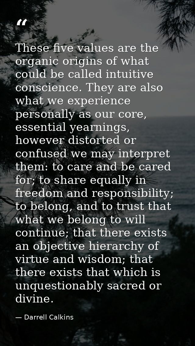 These five values are the organic origins of what could be called intuitive conscience. They are also what we experience — Darrell Calkins