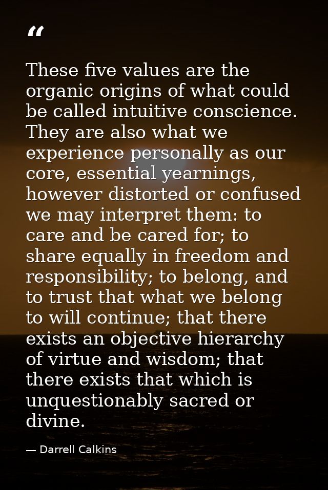 These five values are the organic origins of what could be called intuitive conscience. They are also what we experience — Darrell Calkins