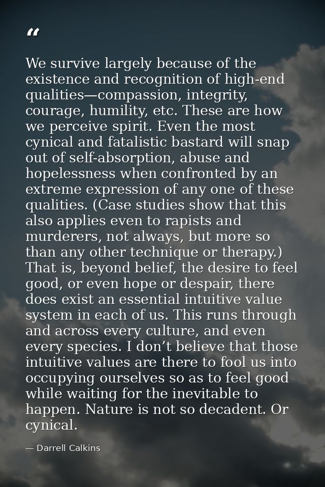 We survive largely because of the existence and recognition of high-end qualities—compassion, integrity, courage, humili — Darrell Calkins