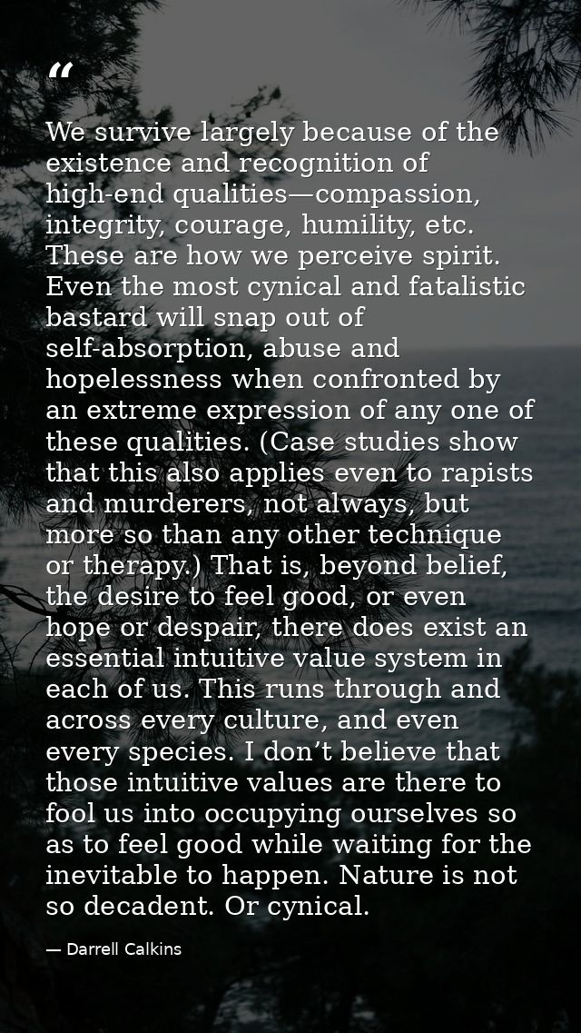 We survive largely because of the existence and recognition of high-end qualities—compassion, integrity, courage, humili — Darrell Calkins
