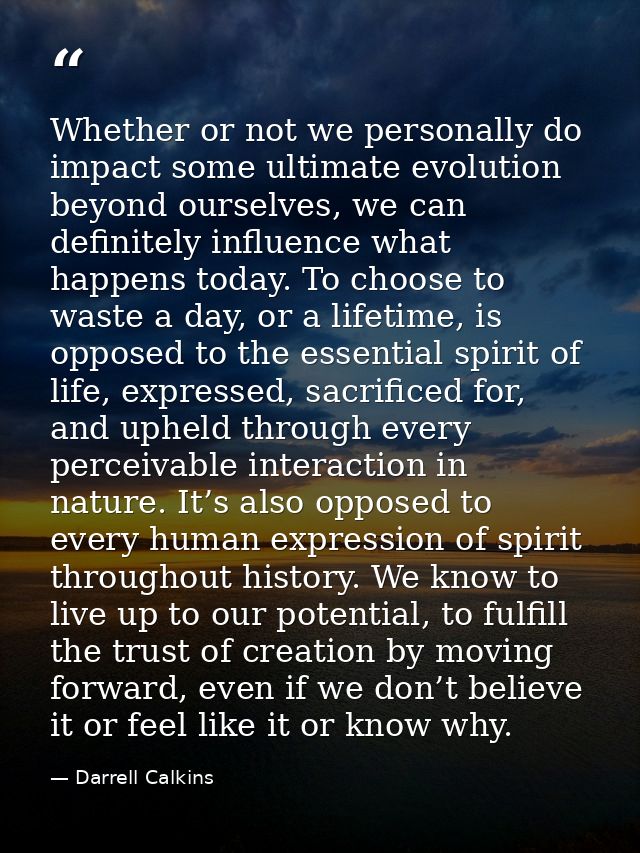 Whether or not we personally do impact some ultimate evolution beyond ourselves, we can definitely influence what happen — Darrell Calkins