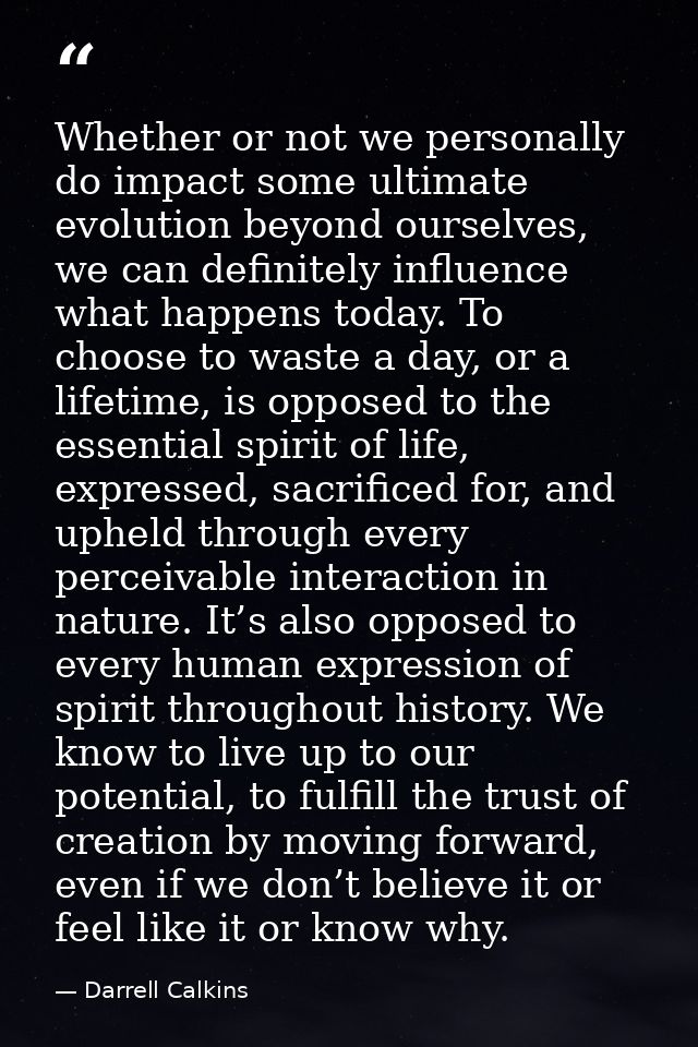 Whether or not we personally do impact some ultimate evolution beyond ourselves, we can definitely influence what happen — Darrell Calkins