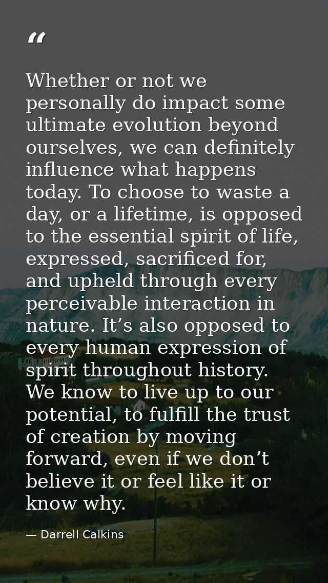 Whether or not we personally do impact some ultimate evolution beyond ourselves, we can definitely influence what happen — Darrell Calkins