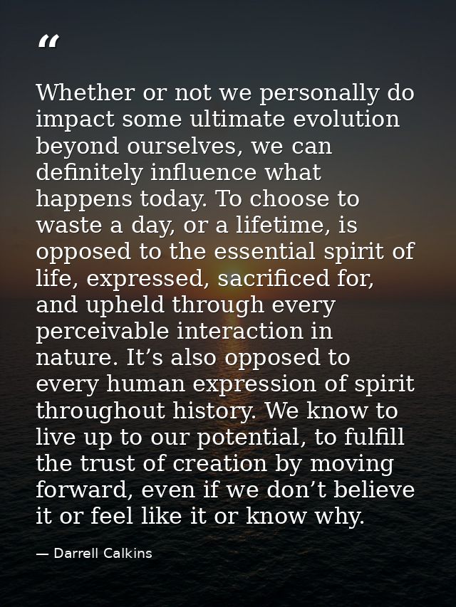Whether or not we personally do impact some ultimate evolution beyond ourselves, we can definitely influence what happen — Darrell Calkins